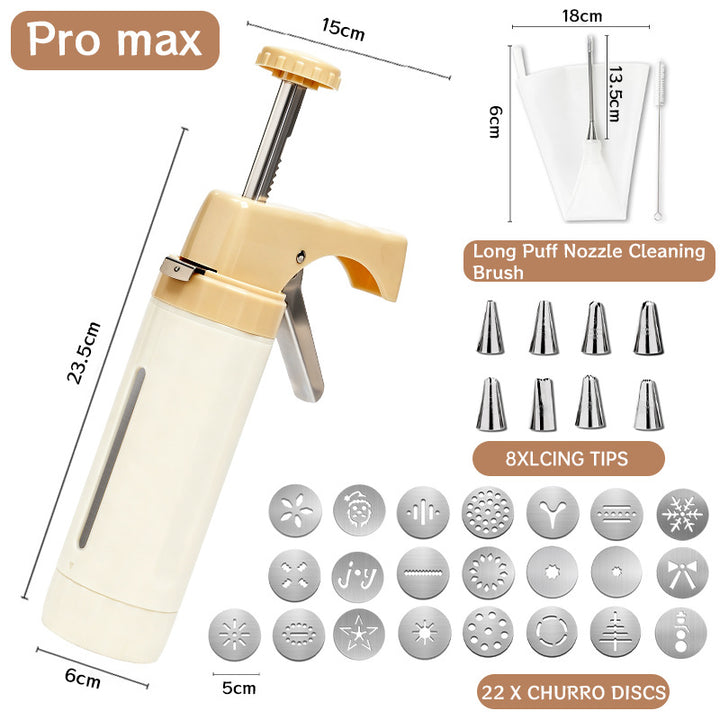 Manual Cookie Press and Churro Maker Set with 22 Decorative Discs and Icing Nozzles