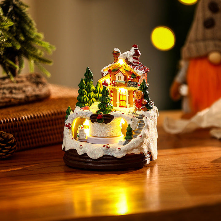 Illuminated Christmas village scene with winter design