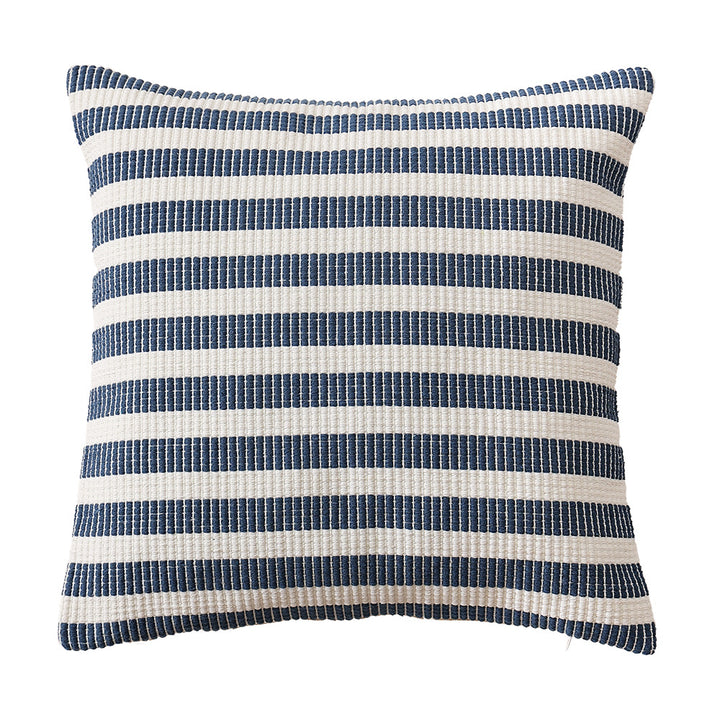Woven decorative cushion cover with horizontal stripe pattern and concealed zipper