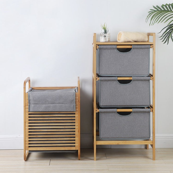 Laundry basket with bamboo frame and fabric insert