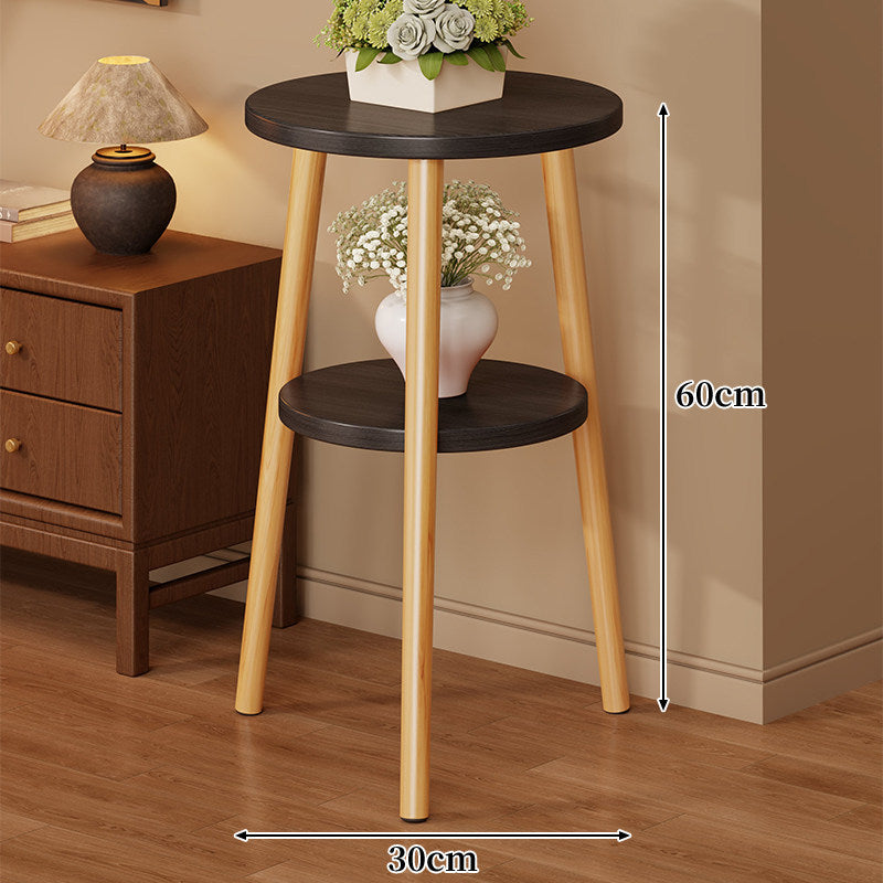 Two-Tier Round Side Table Plant Stand with Solid Wood Tripod Legs