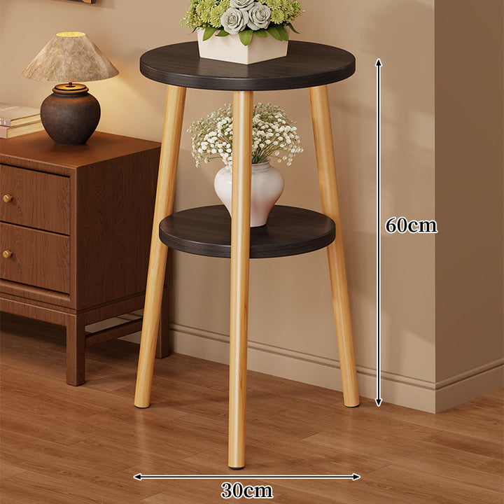 Two-Tier Round Side Table Plant Stand with Solid Wood Tripod Legs