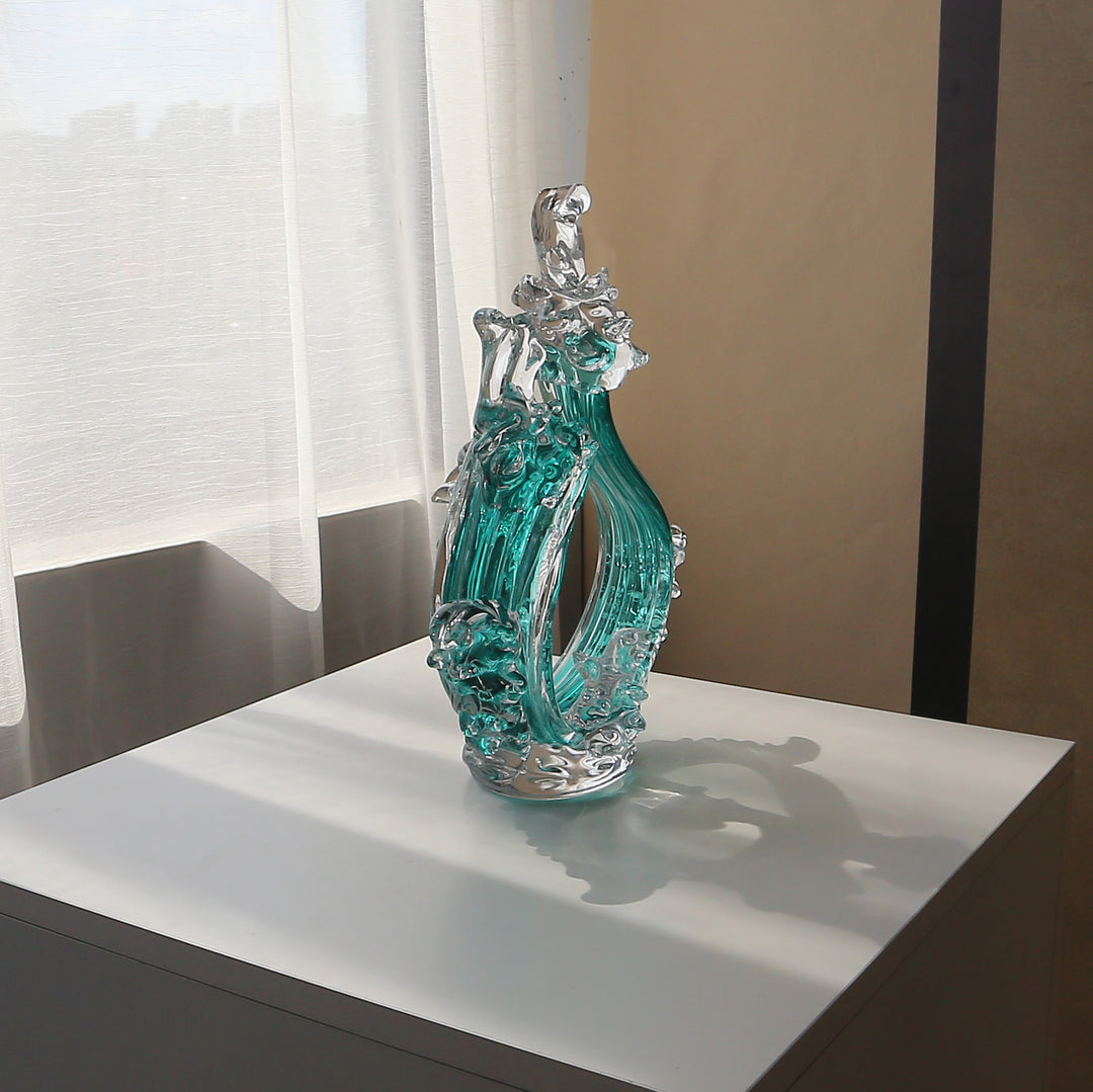 Hand-Blown Art Glass Decorative Centerpiece Sculpture with Ornate Loop Form