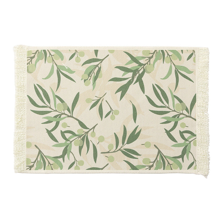 Floral woven bath mat with decorative fringes