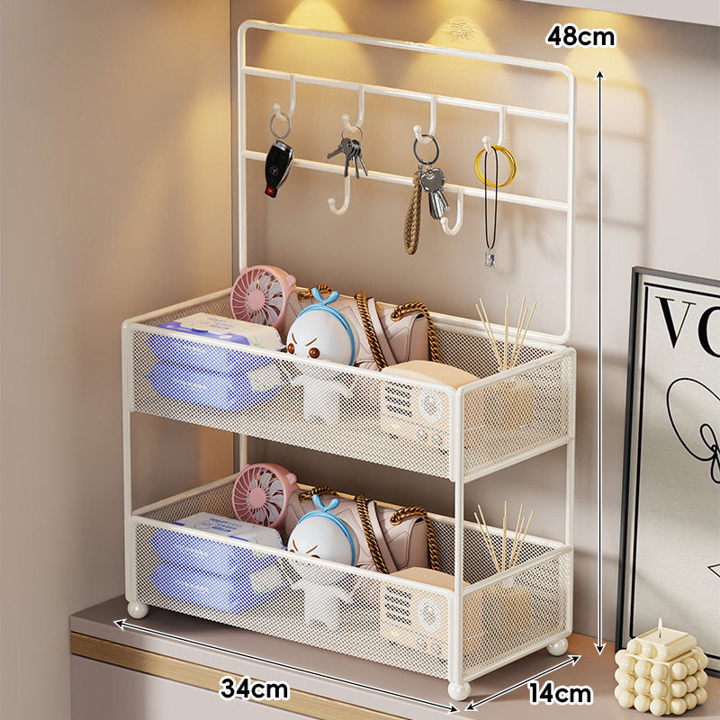 Mesh Two-Tier Entryway Organizer with Key Hooks and Deep Mesh Baskets