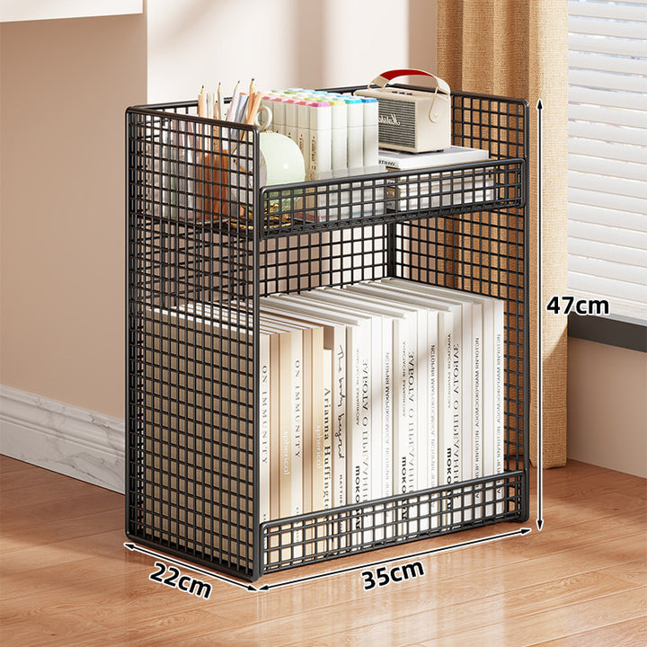 Slim Two-Tier Grid Wire Desktop Organizer Shelf for Books & Stationery