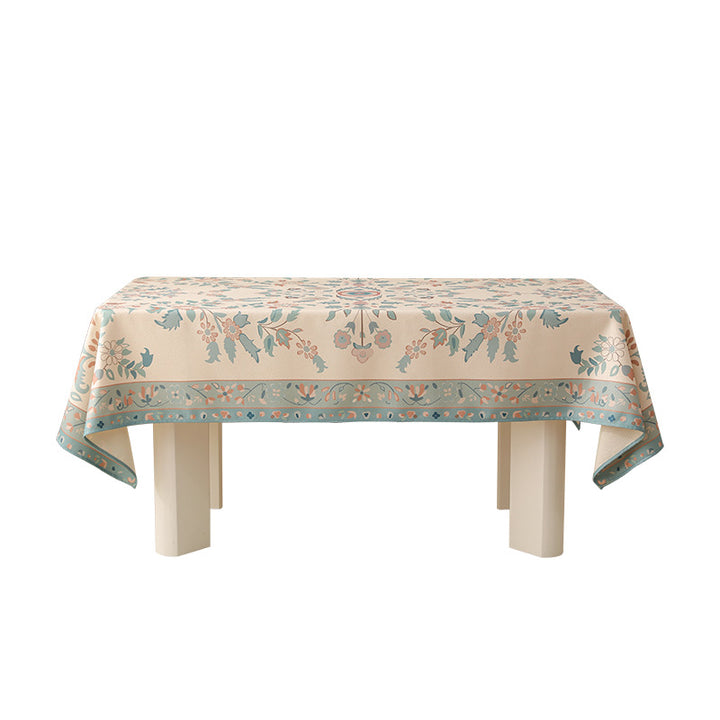 Rectangular easy-care tablecloth in floral jacquard with decorative border