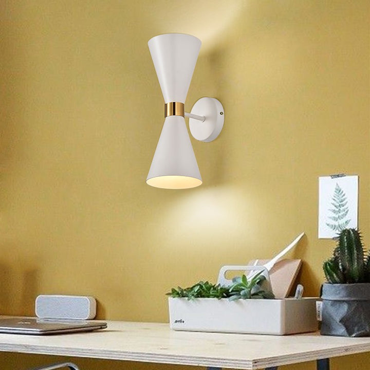 Mid-Century Double-Conen Wall Lamp with Brass Accent
