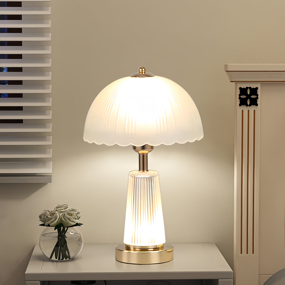 Elegant table lamp with hand-crafted flame-like shade