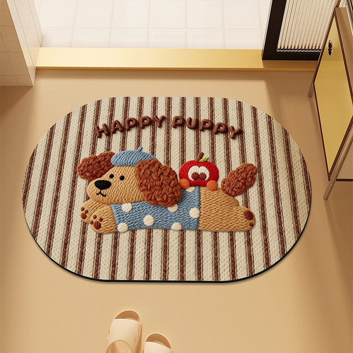Cute Cartoon Cat-Themed Plush Bath Mat