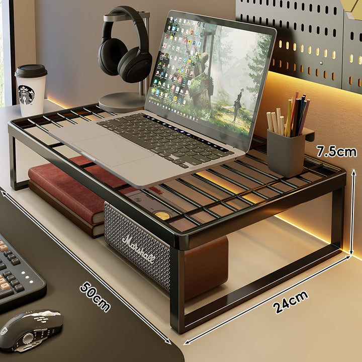 Ventilated Metal Grid Laptop & Monitor Riser with Under-Storage Shelf