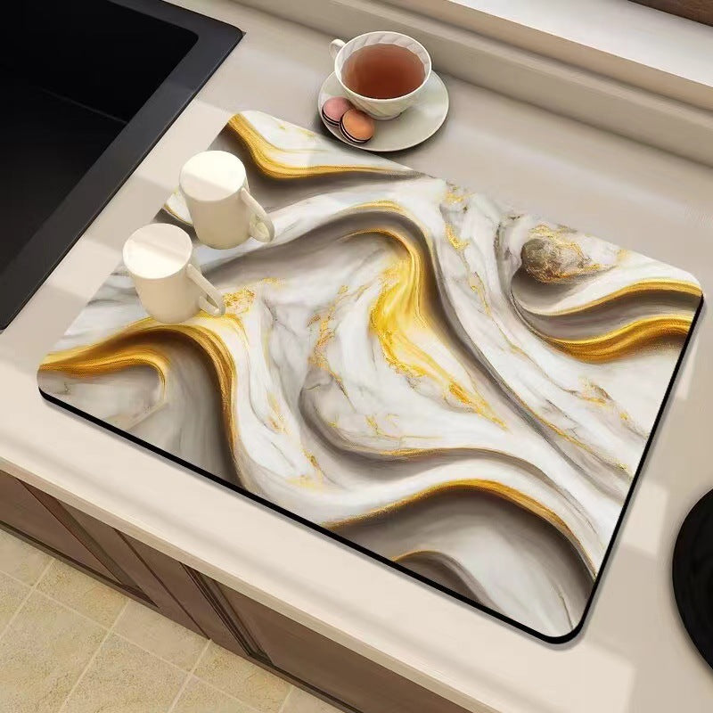 Marble-Inspired Kitchen Counter Mat