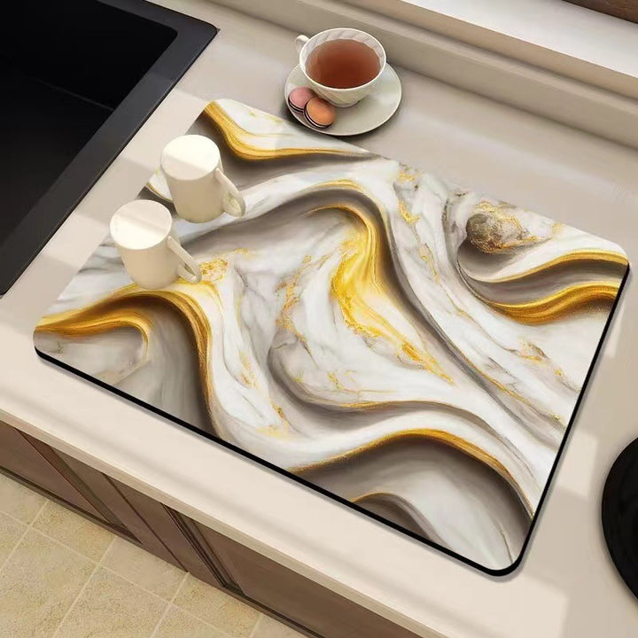 Marble-Inspired Kitchen Counter Mat