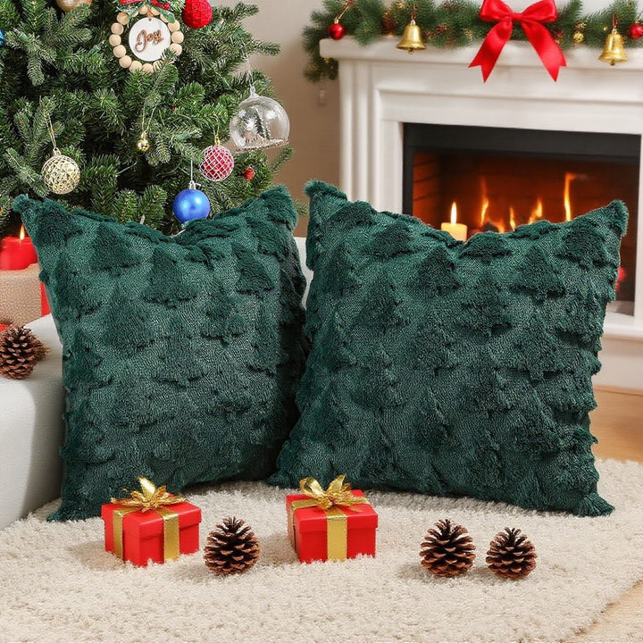 Festive Tufted Tree-Pattern Square Throw Pillow Covers with Plush Texture and Hidden Zipper
