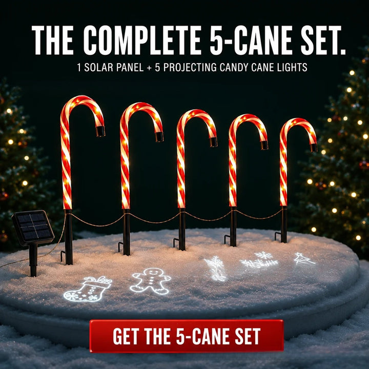 Solar-powered projecting candy cane path lights