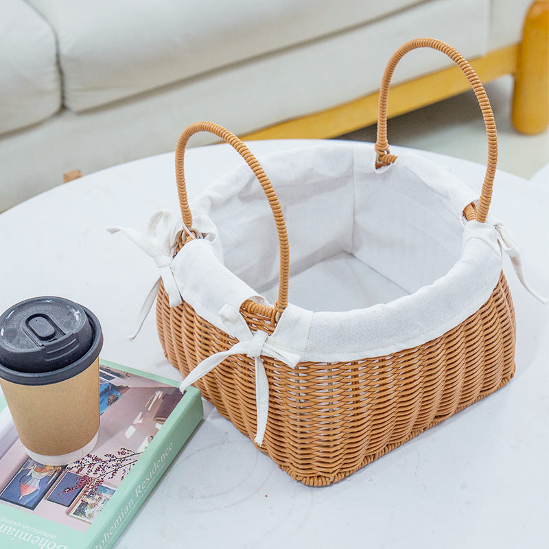 Handcrafted rattan basket with removable inner lining