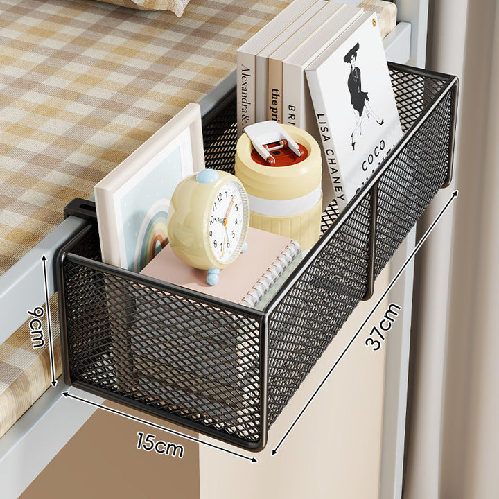 Clamp-On Bed Frame Hanging Mesh Organizer Basket with Rail Mount and Multipurpose Storage