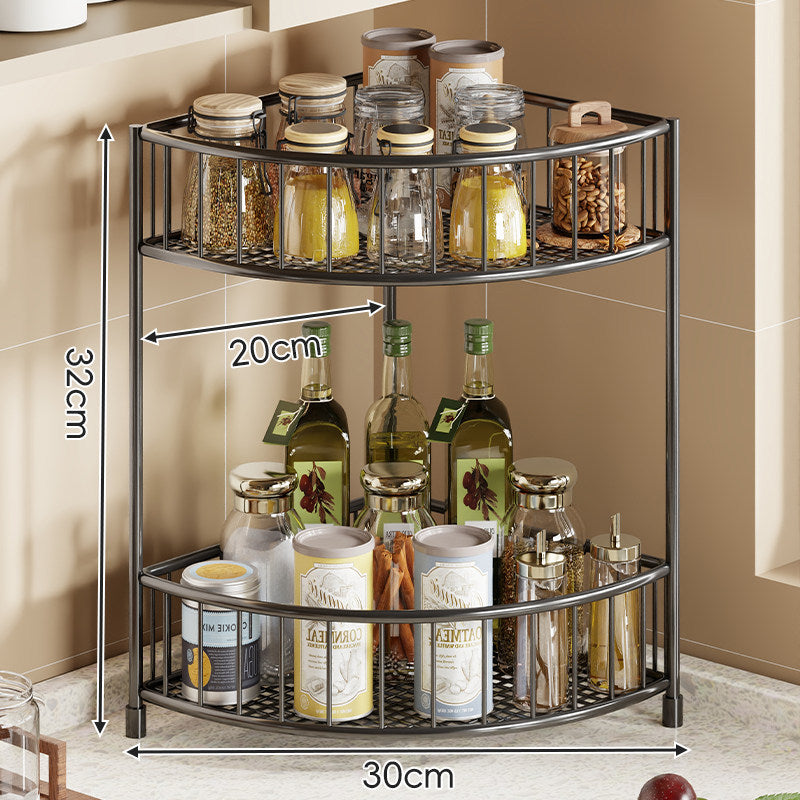 Triangular Triple-Tier Gold-Plated Corner Pantry & Spice Organizer