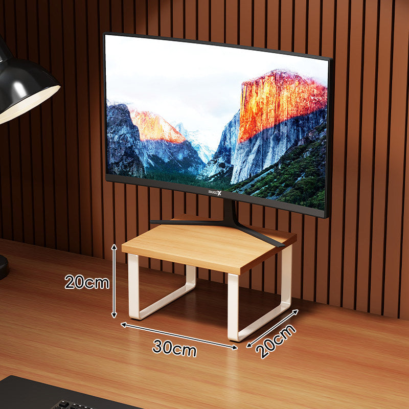 Compact Wooden Monitor Riser with Metal Frame and Under-Shelf Storage
