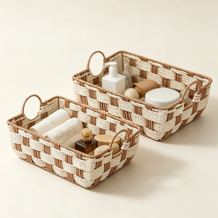 Storage basket made of woven material
