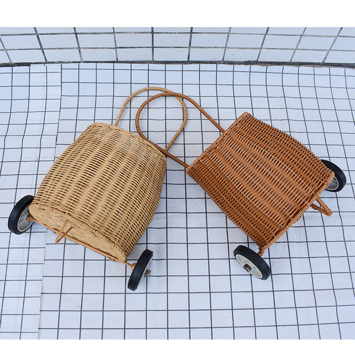 Decorative Woven Rolling Storage Basket