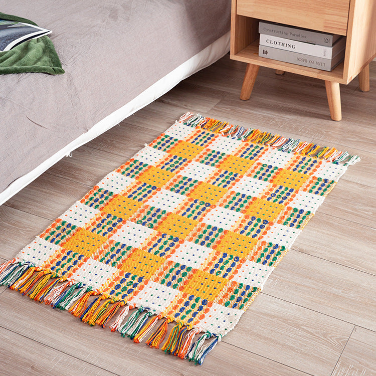 Striped cotton doormat with non-slip bottom and decorative woven edge