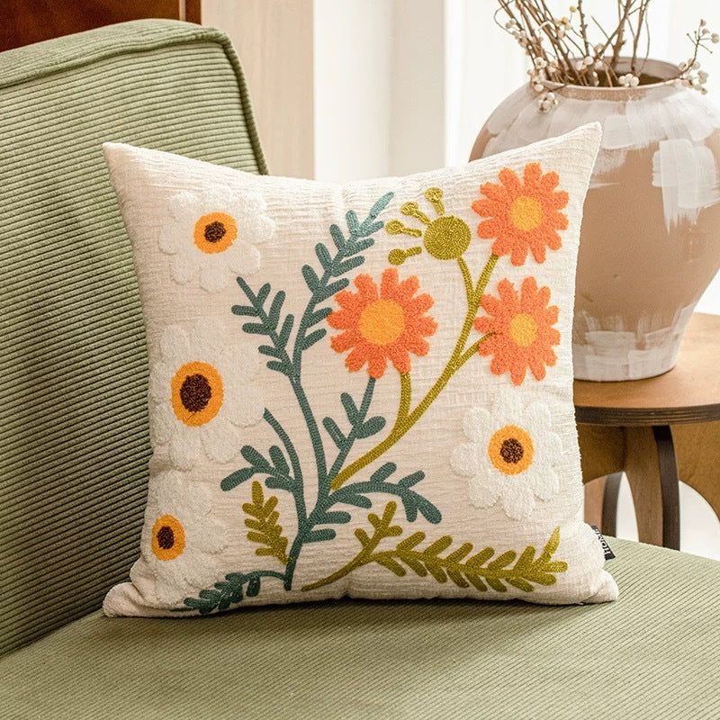 Floral Embroidered Throw Pillow