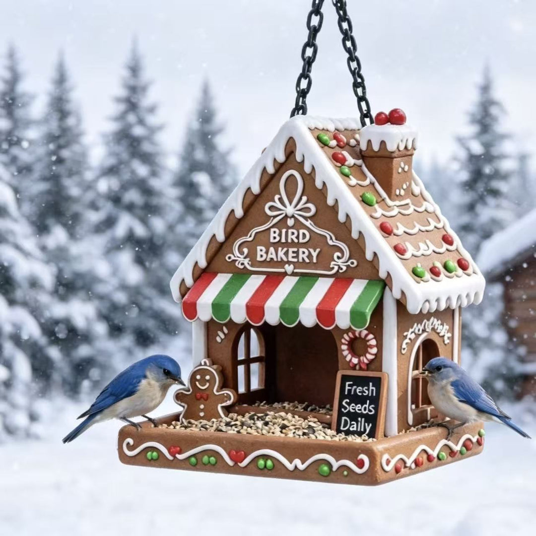 Bird feeder in gingerbread house style