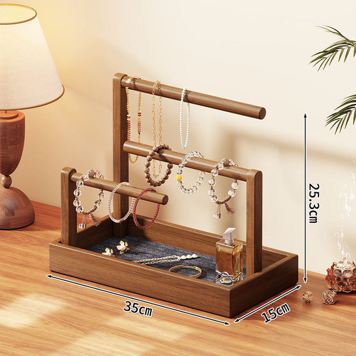 Tiered Wooden Jewelry and Bracelet Display Stand with Felt-Lined Tray