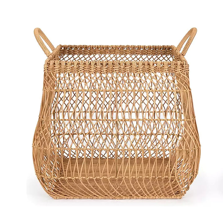 Playful storage basket made of handwoven wicker