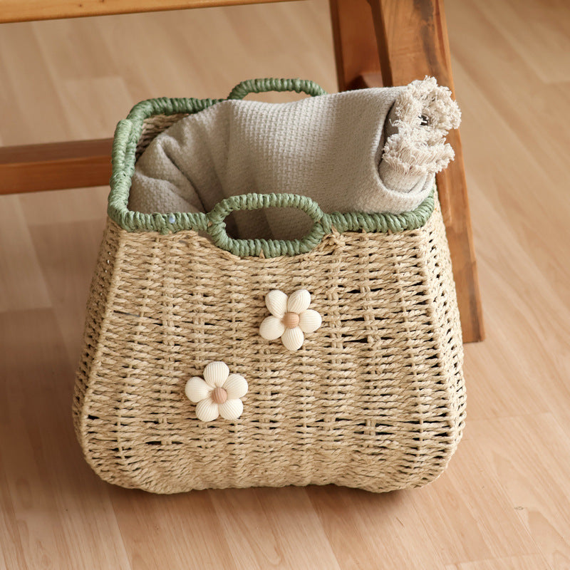 Handcrafted basket with flower appliqué