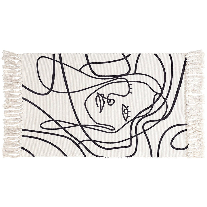 Woven cotton tabletop set with abstract line art