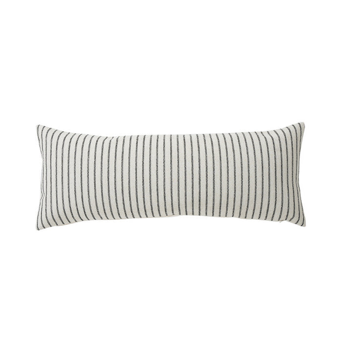 Long rectangular lumbar and neck pillow with textured woven look and concealed zipper