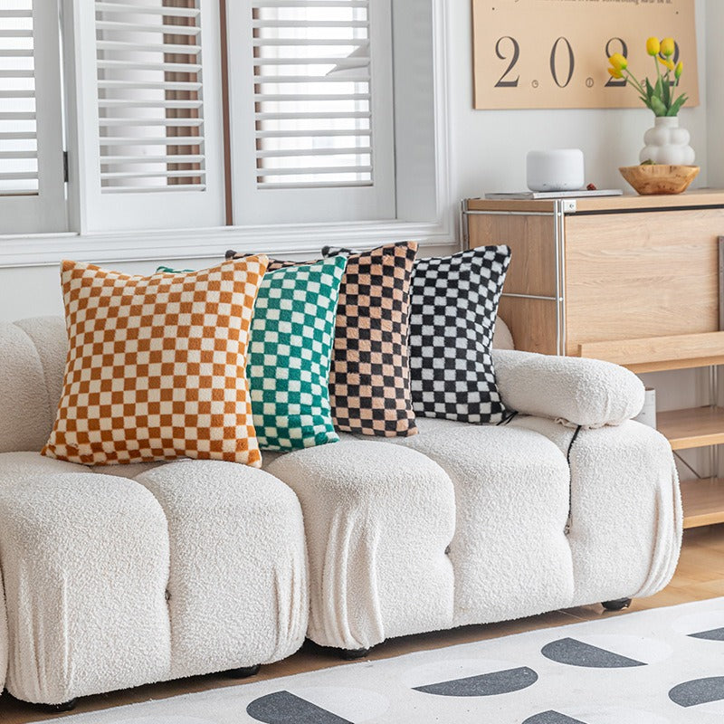 Plush Checkered Throw Pillow