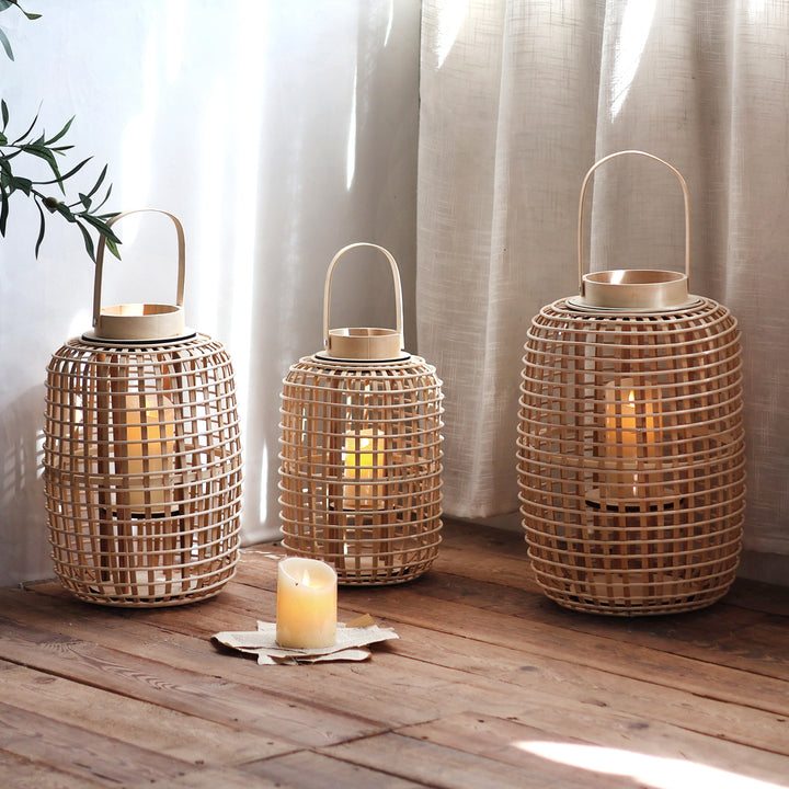 Rustic lantern made of woven material