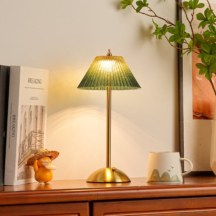 Ribbed glass desk lamp with brushed brass base