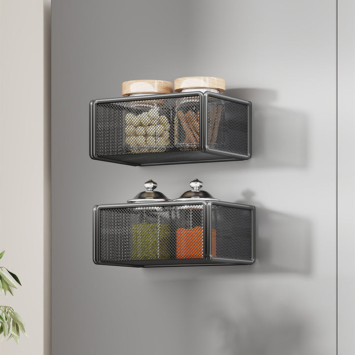 Wall-Mounted Mesh Floating Storage Shelf for Pantry Bathroom and Kitchen