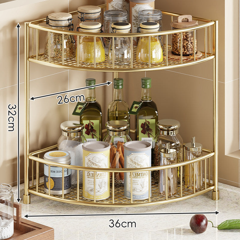 Tri-Level Gold Corner Countertop Kitchen Organizer Shelf