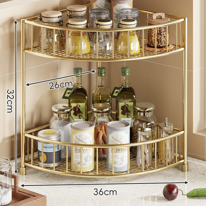 Tri-Level Gold Corner Countertop Kitchen Organizer Shelf