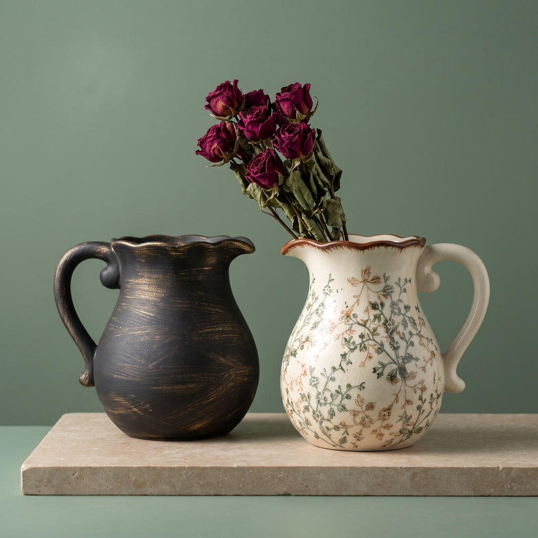 Elegant ceramic jug with floral patterns