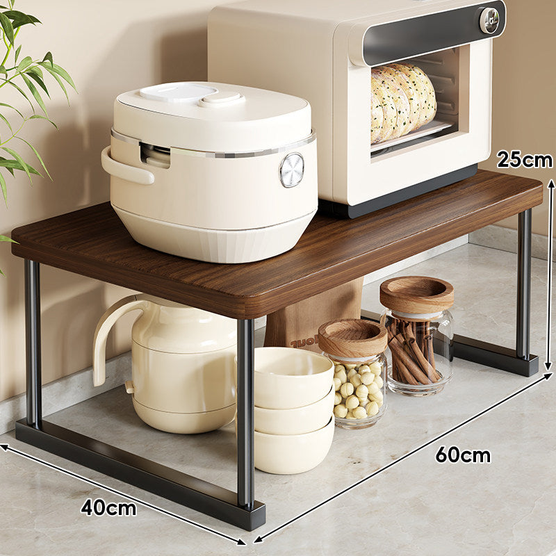 Countertop Appliance Riser Shelf with Wood-Top and Metal Frame