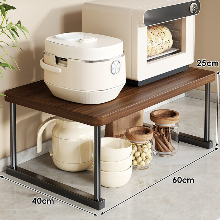 Countertop Appliance Riser Shelf with Wood-Top and Metal Frame
