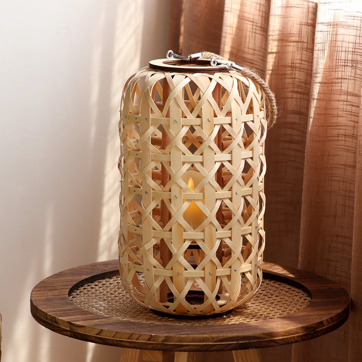 Elegant lantern made of handwoven natural material
