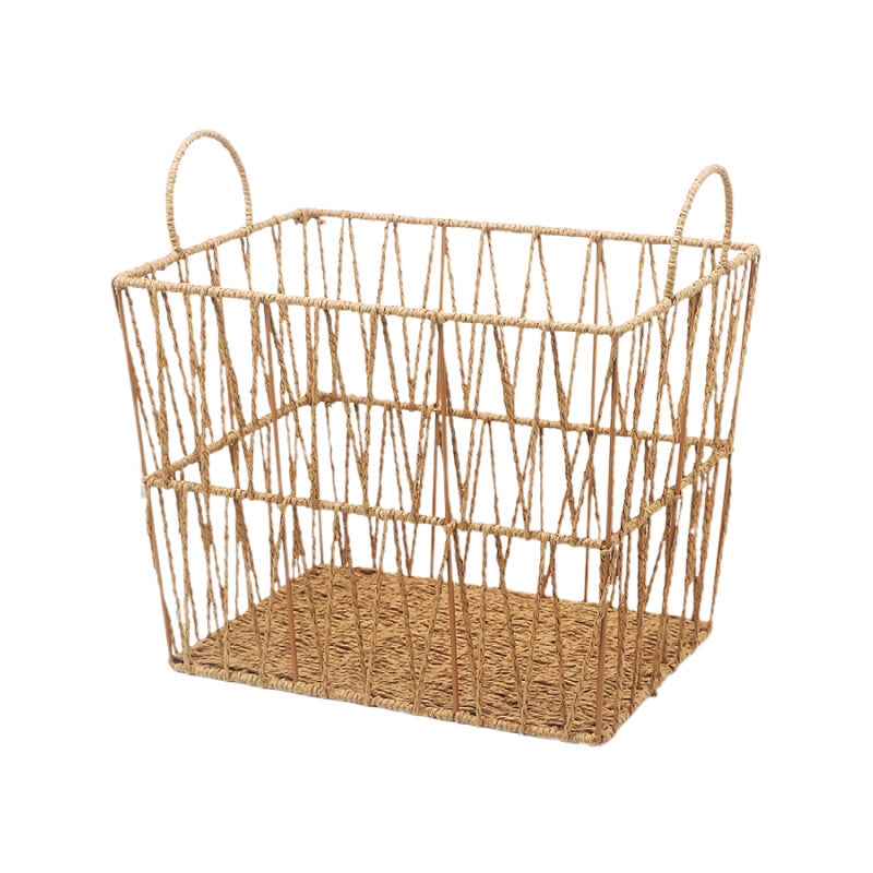 Decorative storage basket made of woven natural material