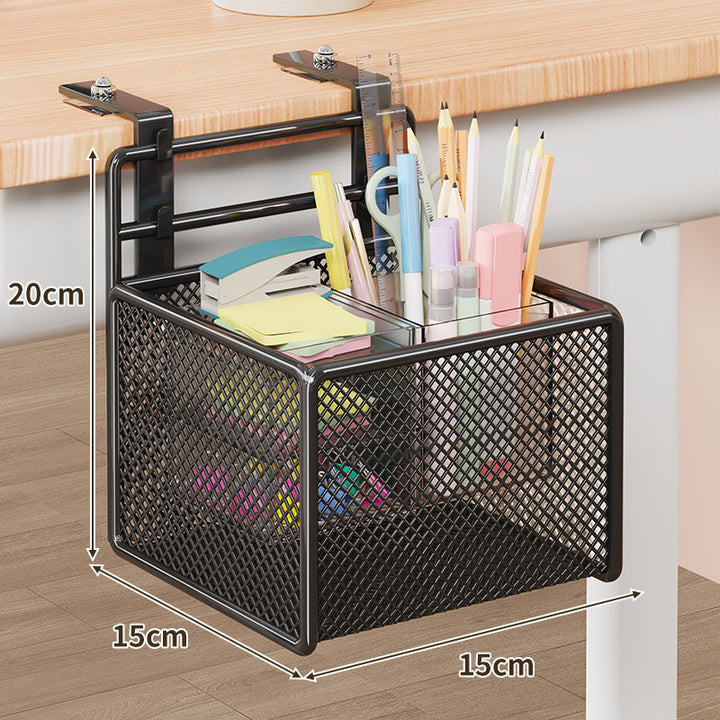 Under-Desk Clamp-Mounted Mesh Storage Basket Organizer