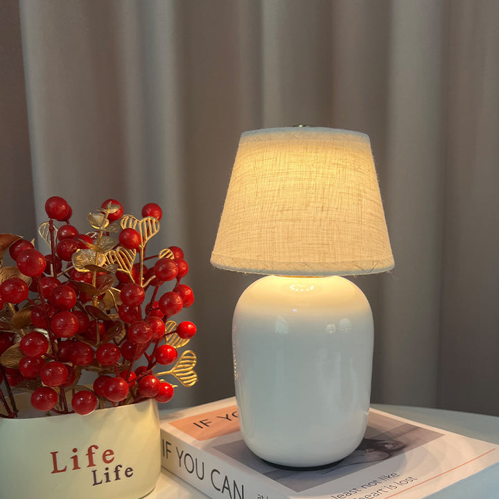 Ceramic bedside lamp with linen shade