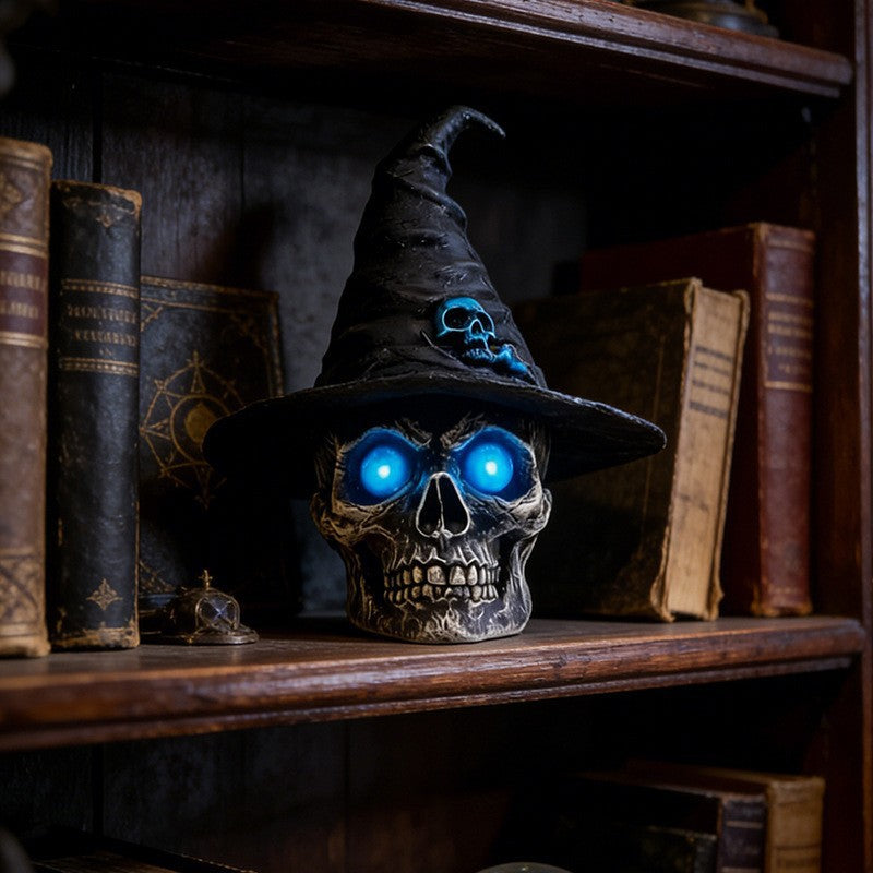 Decorative skull with witch hat