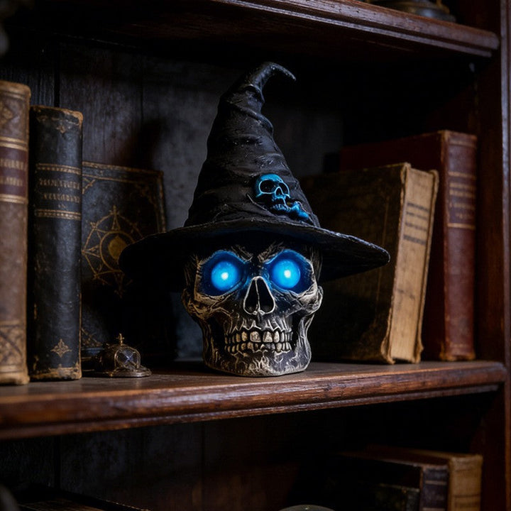 Decorative skull with witch hat