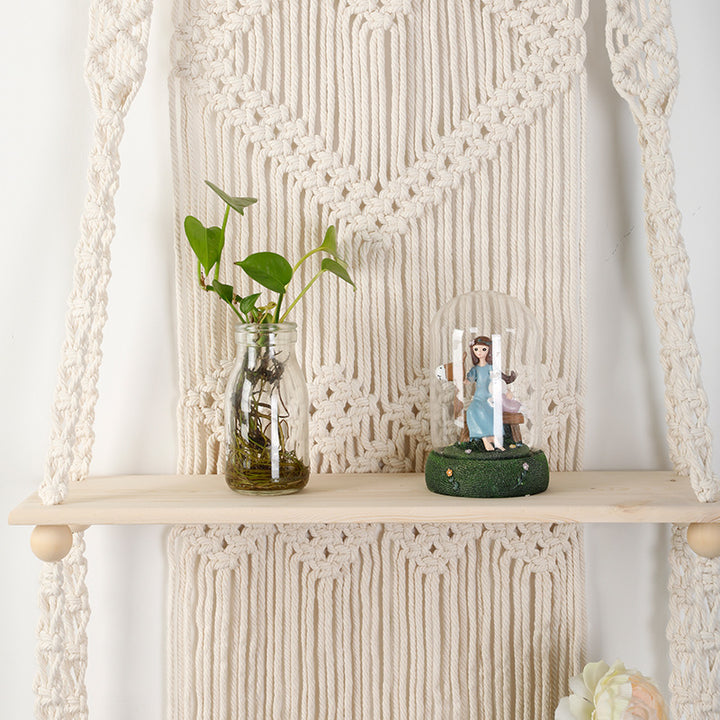 Macrame shelf board with heart design