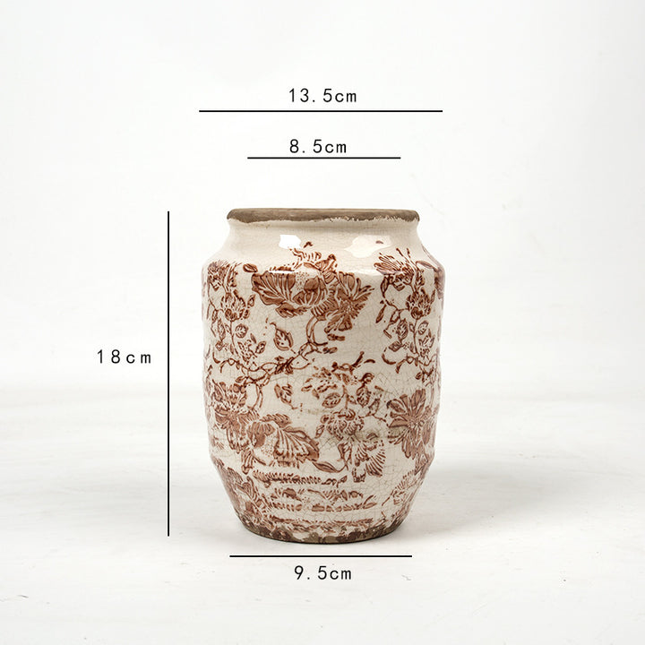 Floral ceramic flower pot with artistic pattern